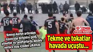 Amatör maçta futbolcuların tekme tokat kavgası kamerada