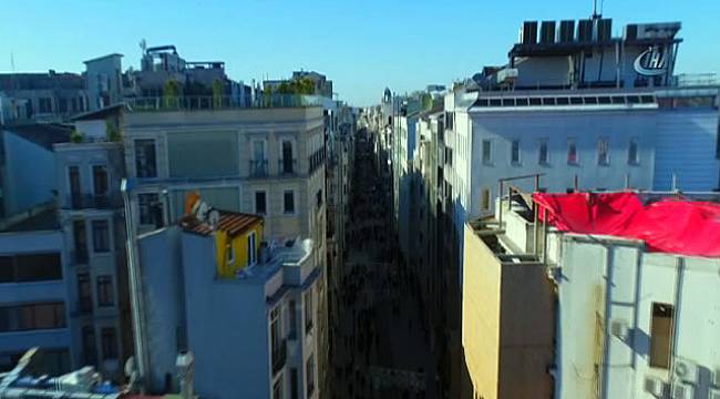 Yeni yüzüne kavuşan İstiklal Caddesi havadan görüntülendi