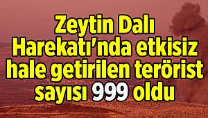 Zeytin Dalı Harekatı'nda etkisiz hale getirilen terörist sayısı 999 oldu