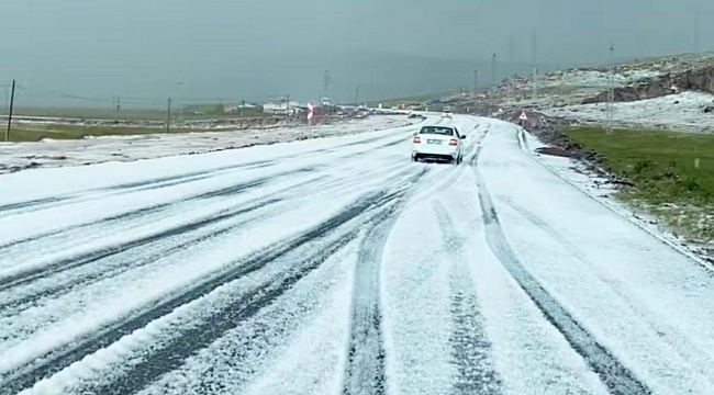 Ardahan'da dolu yağışı: Yollar beyaza büründü