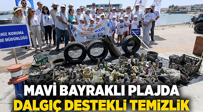 Mavi bayraklı plajda dalgıç destekli temizlik