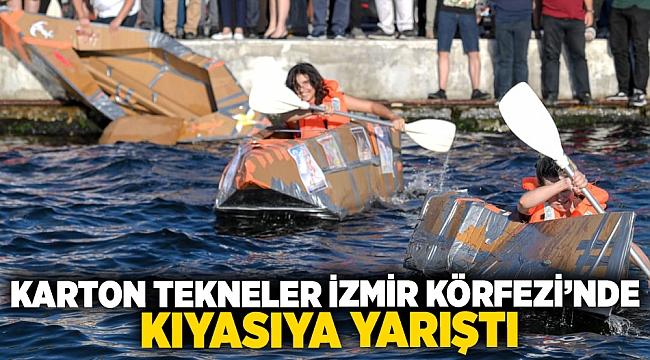 Karton tekneler İzmir Körfezi'nde kıyasıya yarıştı 