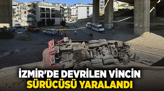 İzmir'de devrilen vincin sürücüsü yaralandı