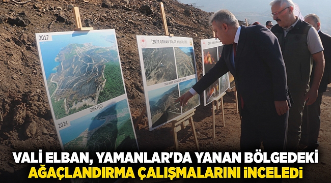 Vali Elban, Yamanlar'da yanan bölgedeki ağaçlandırma çalışmalarını inceledi