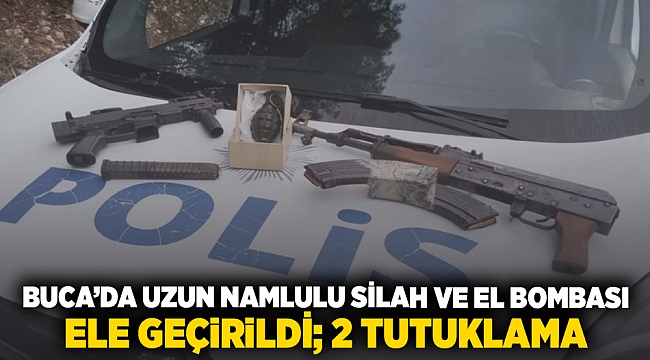 Buca'da uzun namlulu silah ve el bombası ele geçirildi; 2 tutuklama