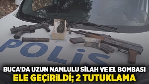 Buca'da uzun namlulu silah ve el bombası ele geçirildi; 2 tutuklama