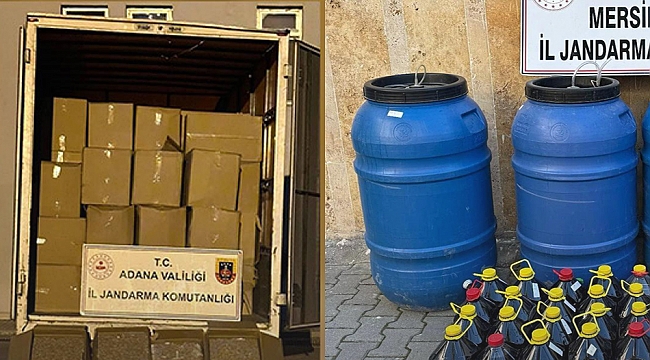 Adana ve Mersin'de operasyon: 2,5 milyon bandrolsüz makaron ile 2 bin 115 litre sahte içki ele geçirildi