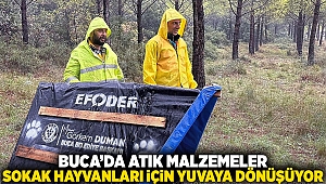 BUCA'DA ATIK MALZEMELER SOKAK HAYVANLARI İÇİN YUVAYA DÖNÜŞÜYOR