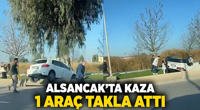 Alsancak'ta kaza; 1 araç takla attı