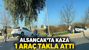 Alsancak'ta kaza; 1 araç takla attı